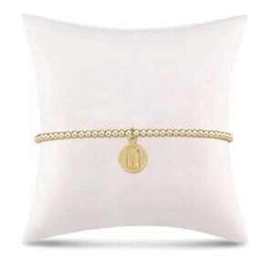 e. newton Classic Gold 2mm Bead Bracelet - be you. Small Gold Word Disc NWT